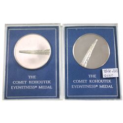 Pair of 1973 Franklin Mint issue  The Comet Kohoutek Eyewitness  Sterling Silver Medal. Packaging co