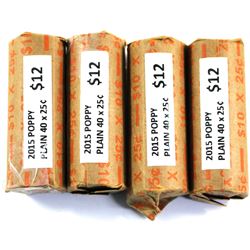 4x 2015 Canada 25-cent Non-coloured Poppy Roll of 40pcs. 4 pcs