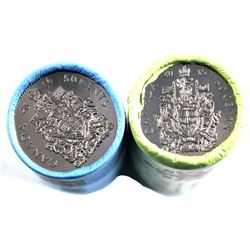 2014 & 2015 Canada 50-cent Original Roll of 25pcs. Paper wrapping is impaired. 2pcs