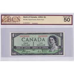 1954 $1 BC-29a, Bank of Canada, Coyne-Towers, Devil's Face, S/N: BA 6226920, BCS Certified AU-50 ori