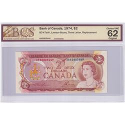 1974 $2 BC-47aA-i, Bank of Canada, Lawson-Bouey, Three Letter, Replacement, S/N: ABX 0805449, BCS Ce