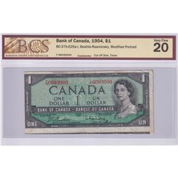 ERROR ! 1954 $1 BC-37b-E25a-i, Bank of Canada, Beattie- Rasminsky, Modified Portrait, Cut off size, 