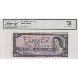 BC-40b 1954 Bank of Canada ERROR $10, Cut out of Register, Beattie-Rasminsky S/N: L/V0160642. Legacy