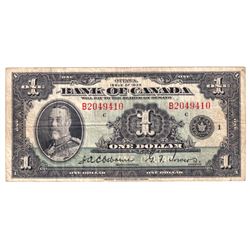 1935 BC-1 $1 Bank of Canada English Note, S/N: B2049410, VG-F.