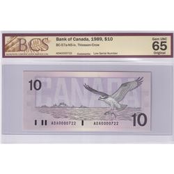 *Low Serial Number* 989 $10 BC-57a-N5-iv, Bank of Canada, Thiessen- Crow,  Low Serial Number,   S/N: