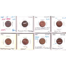 Estate lot of 8x Canada 1-cent Errors and Varieties . Lot includes a 1-cent blank planchet, hanging 