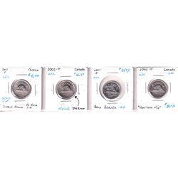 Estate lot of 4x 2001P & 2002P Canada 5-cent Errors. Please view scan for error varieties .