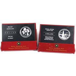 2005 Canada $1 40th Anniversary of the National Flag & 2005 $5 Alberta's Centennial Special Edition 