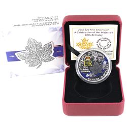 2016 Canada $20 HRH Queen Elizabeth II's 90th Birthday Fine Silver Coin. (TAX Exempt)