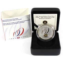 2009 Canada $1 Montreal Canadiens 100th Anniversary Proof Sterling Silver Coin with Gold Plating (Li