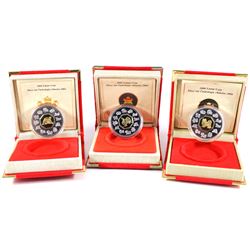 2004 Canada $15 Year of the Monkey, 2005 Rooster & 2006 Dog Sterling Silver Coins with Gold Plated C