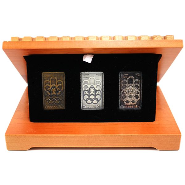 1976 Canada Summer Olympic Games 3-Stamp Set - 1x Bronze, 2x .999 Fine silver (weigh 16 grams each).