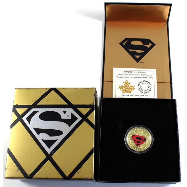 2014 Canada $100 Iconic Superman - Adventures of Superman #596 14K Gold Coin (Capsule contains a sma