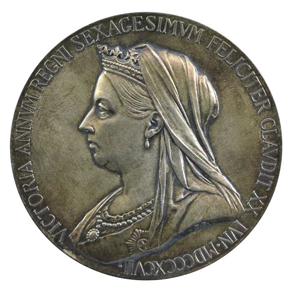 1837-1897 Queen Victoria Diamond Jubilee Silver Medal in Original Red Box. Eimer #1817a. 56m diamete