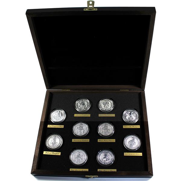*2016-2021 Great Britain 2oz Queen's Beasts Fine Silver 10-coin Series Encapsulated in Beautiful Cus