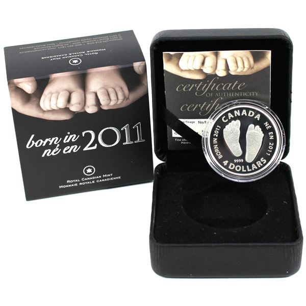2011 Canada $4 Welcome to the World - Baby Feet Fine Silver Coin (Capsule lightly scratched). Limite