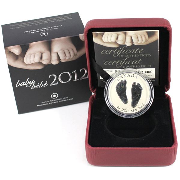 2012 Canada $10 Welcome to the World - Baby Feet Fine Silver Coin (Capsule lightly scratched). Limit