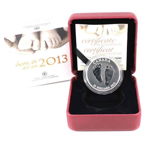 2013 Canada $10 Welcome to the World - Baby Feet Fine Silver Coin (Capsule lightly scratched). Limit