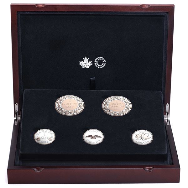 *2017 Canada Legacy of the Penny Fine Silver 5-coin Set (Outer sleeve lightly bent). TAX Exempt