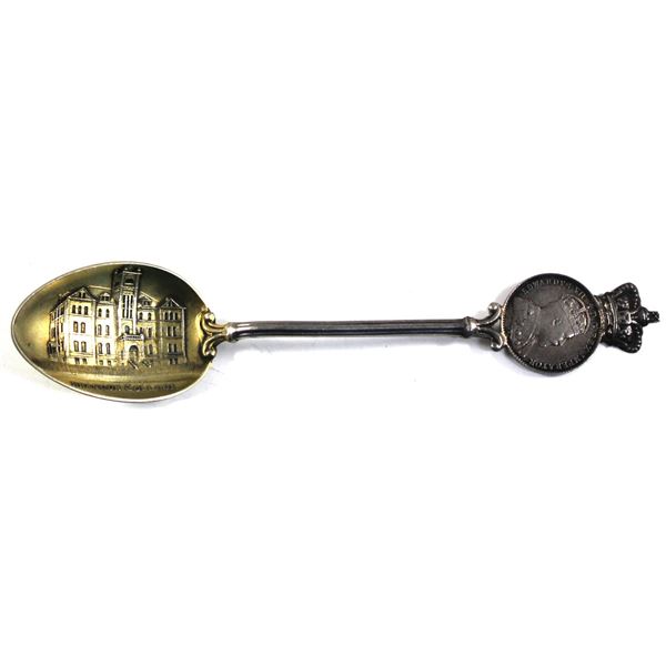 Unique!!! Sterling Silver Spoon with 1902 Canada 5-cent and Crown Attached at the Top of the Handle,