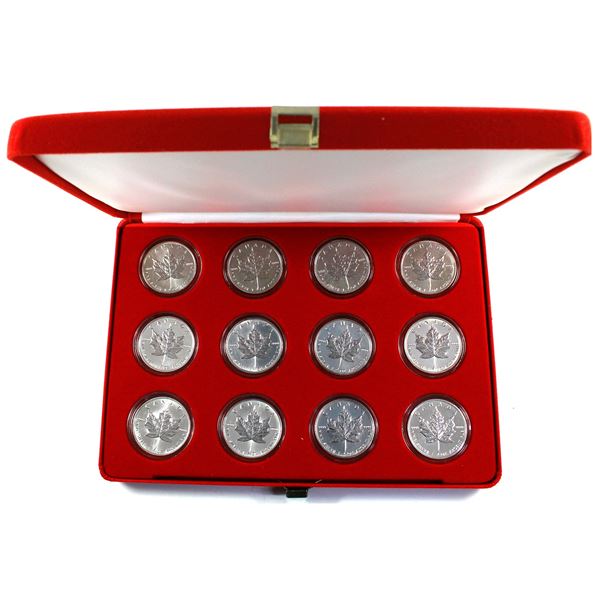 *1988-1999 Canada 1oz .9999 Fine Silver Maples Encapsulated in Red Display Case (Capsules may be scr