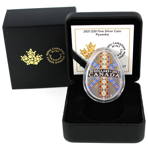 2021 Canada $20 Pysanka Egg Shaped Fine Silver Coin. (TAX Exempt)