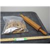 Image 1 : Vintage Wooden Rolling Pin and Vintage Wooden Clothes Pins