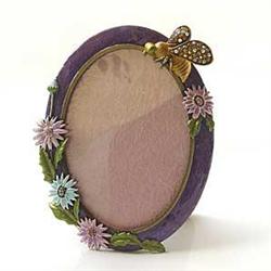 TINY OVAL PHOTO FRAME 24K GOLD & CRYSTALS PURPLE