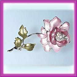 PINK ROSE PIN BROOCH 24K GOLD SWAROVSKI CRYSTALS