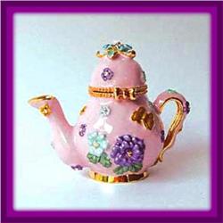 TEAPOT GOLD SWAROVSKI CRYSTAL JEWELRY BOX TRINKET