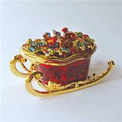 CHRISTMAS SLEIGH 24K GOLD & CRYSTALS JEWELRY BOX