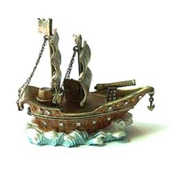 CLIPPER SHIP 24K GOLD CRYSTALS PIRATE TRINKET BOX