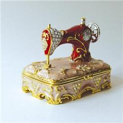 24K GOLD RED SEWING MACHINE SWAROVSKI CRYSTAL BOX
