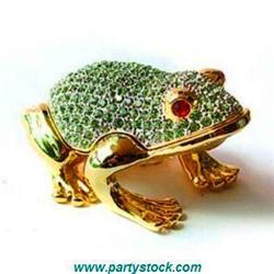 24K GOLD SWAROVSKI CRYSTAL JEWELRY BOX GREEN TOAD