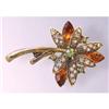 Image 1 : AMBER FLOWER PIN BROOCH GOLD & SWAROVSKI CRYSTALS