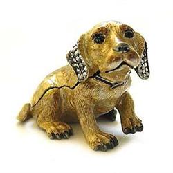 BEAGLE PUPPY DOG 24K GOLD CRYSTAL JEWELRY BOX NEW
