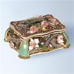 24K GOLD FLOWERED SWAROVSKI CRYSTAL JEWELRY BOX   D-1398