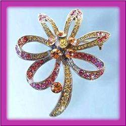 STAR FLOWER PIN BROOCH 24K GOLD SWAROVSKI CRYSTAL