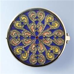 24K GOLD BLUE PAISLEY MIRROR COMPACT MORROCAN 