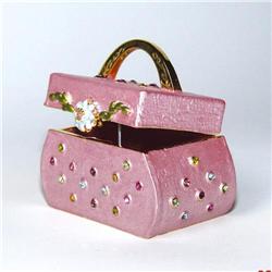 24K GOLD PINK PURSE SWAROVSKI CRYSTAL JEWELRY BOX   D-193 PK