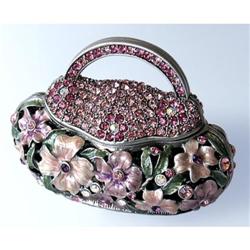 FLOWERED PURSE GOLD SWAROVSKI CRYSTAL JEWELRY BOX