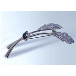 2 LEAVES BLUE PIN BROOCH GOLD  SWAROVSKI CRYSTALS