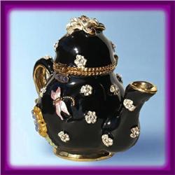 24K GOLD BLUE TEAPOT BOX SWAROVSKI CRYSTAL JEWELRY  D-172 BK