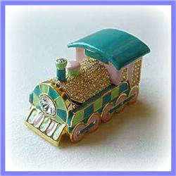 CHILD'S TRAIN JEWELRY BOX GOLD SWAROVSKI CRYSTALS