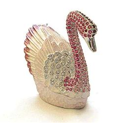 24K GOLD SWAROVSKI CRYSTALS PINK SWAN JEWELRY BOX