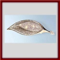 PLATINUM LEAF PIN BROOCH GOLD & SWAROVSKI CRYSTAL