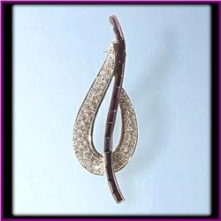 ART DECO PIN BROOCH 24K GOLD & SWAROVSKI CRYSTALS