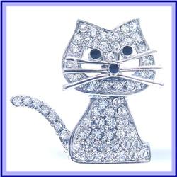 KITTY CAT PIN BROOCH 24K GOLD SWAROVSKI CRYSTALS