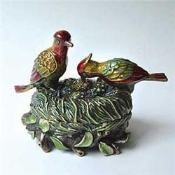 NEW LOVE BIRDS GOLD SWAROVSKI CRYSTAL JEWELRY BOX