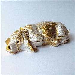 24K GOLD SLEEPING HOUND DOG SWAROVSKI CRYSTAL BOX